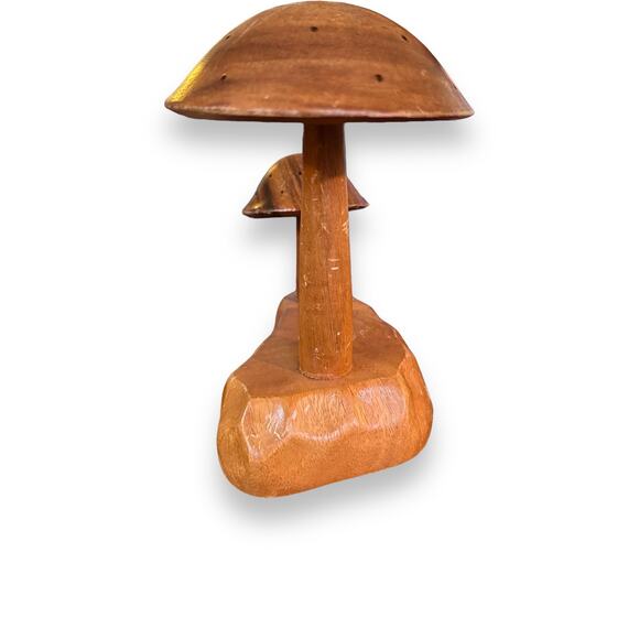 1960's Hand Crafted Leilani Monkey Pod Wood Mushroom Sculpture Appetizer Server - Picture 9 of 11
